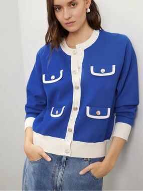 Sandro Blue and Cream Cardigan Sweater Sandro size 4